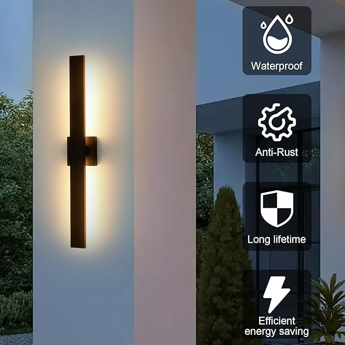 Black Modern LED Outdoor Wall Sconce 31.5" Long Outdoor Wall Lights Exte...