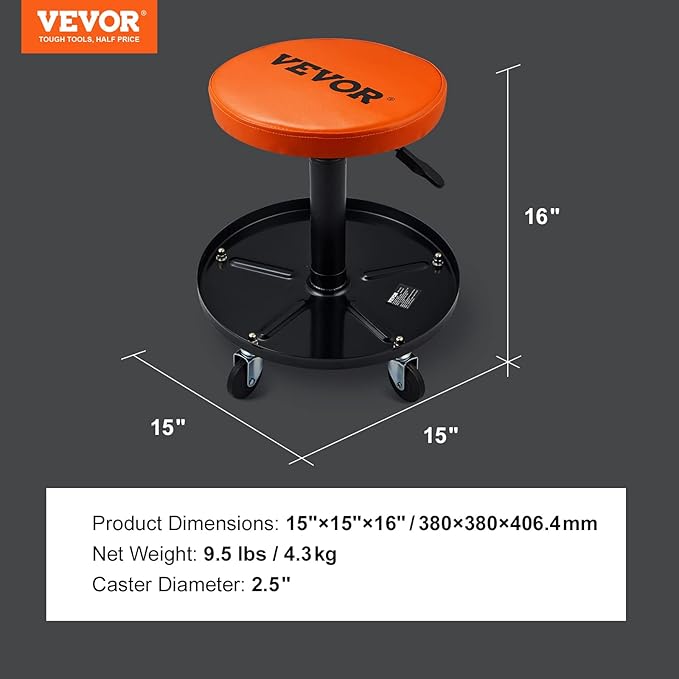 VEVOR Mechanic Stool, 250 LBS Rolling Pneumatic Creeper Garage/Shop Seat