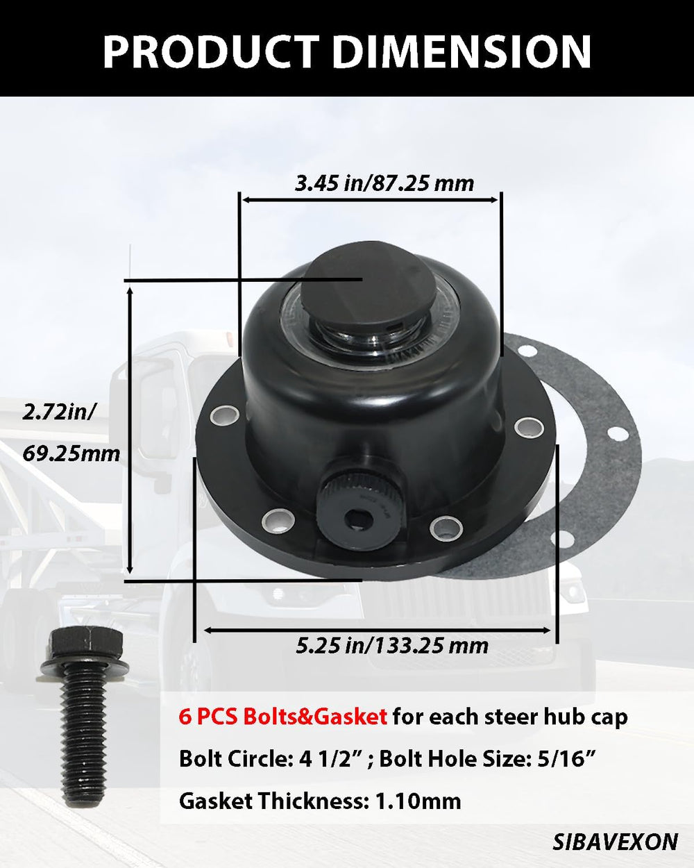4 Pack Steer Axle Hub Caps, Black, 4.5 in, Replaces 343-4024 1612 1711 | Bolt...