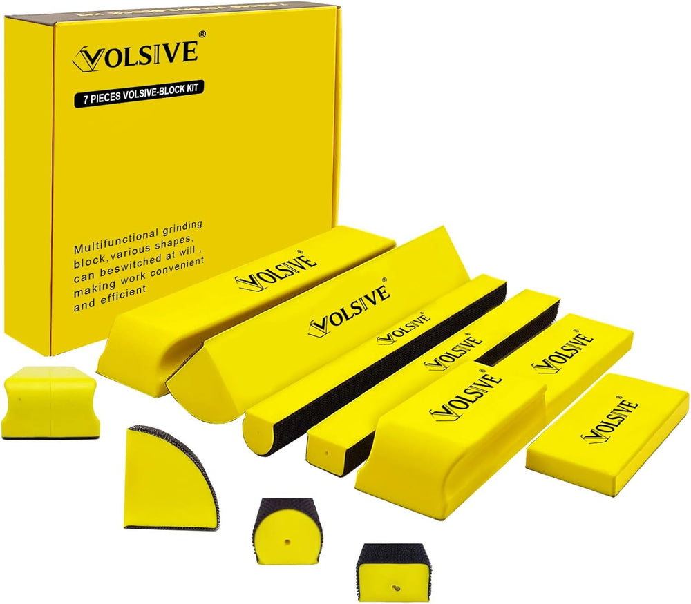 VOLSIVE 7pcs Hand Sanding Block Set, Rectangle Handheld Sanding Pad, Hook and...