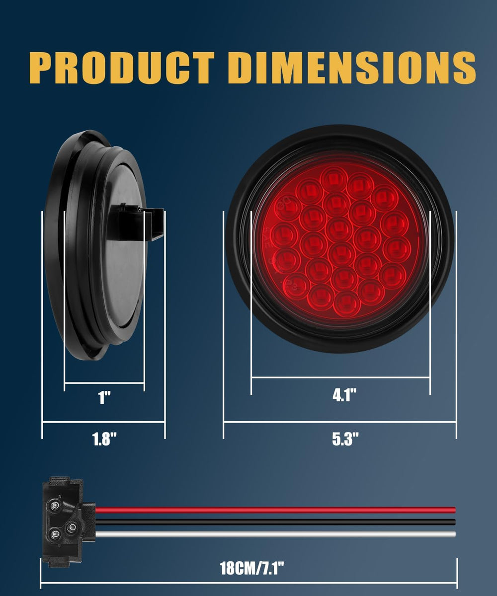 10Pcs 4 Inch Round Led Trailer Tail Lights, Red 24 LED Trailer Lights Waterpr...