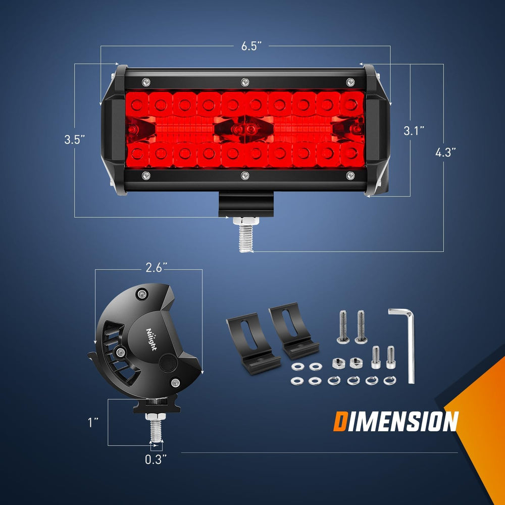 Nilight 6.5 Inch LED Light Pod Red Triple Row 2PCS 120W Flood Spot Combo Driv...