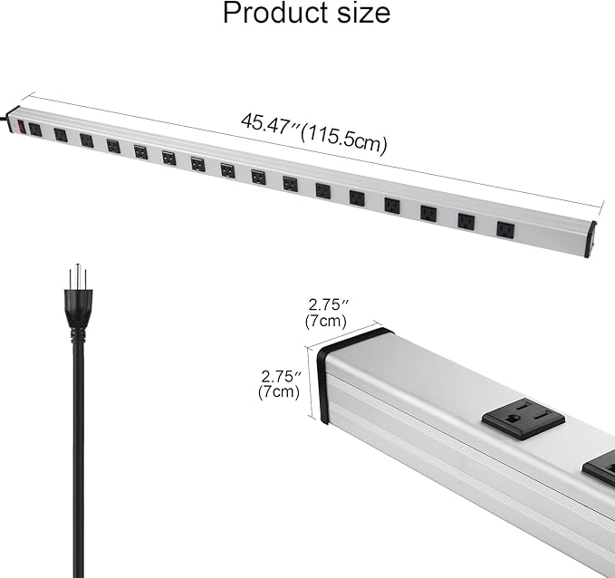 16 Outlet Plugs Heavy Duty Metal Power Strip, Aluminum Workshop Socket