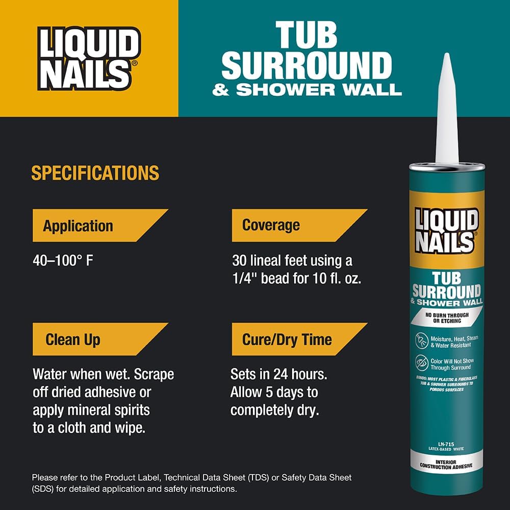 Tub Surround 10 oz Bright White Low VOC Interior Tub and Shower Adhesive, 6 Pack