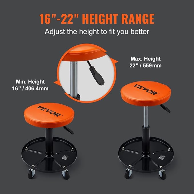 VEVOR Mechanic Stool, 250 LBS Rolling Pneumatic Creeper Garage/Shop Seat