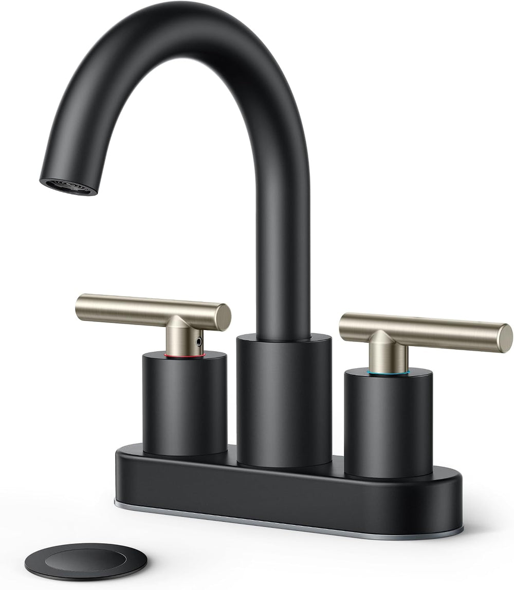 FORIOUS 4 Inch Centerset Bathroom Sink Faucet Black and Brushed Nickel