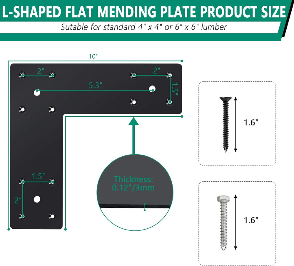 Pergola Flat Brackets 10" x 10",L-Shape Straight Joining Brackets f...