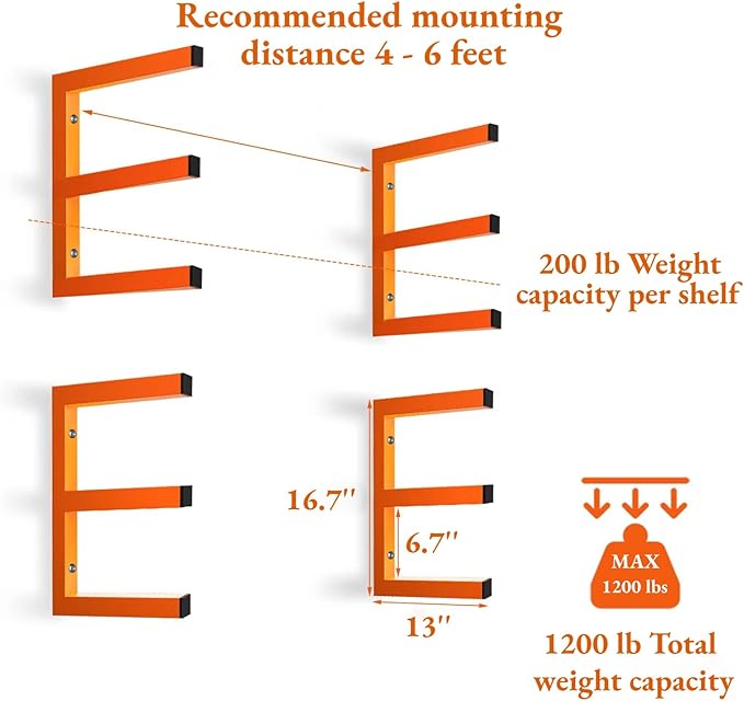 Heavy Duty Lumber Storage Rack Wall Mount, Metal Wood Rack Organizer (4pack)