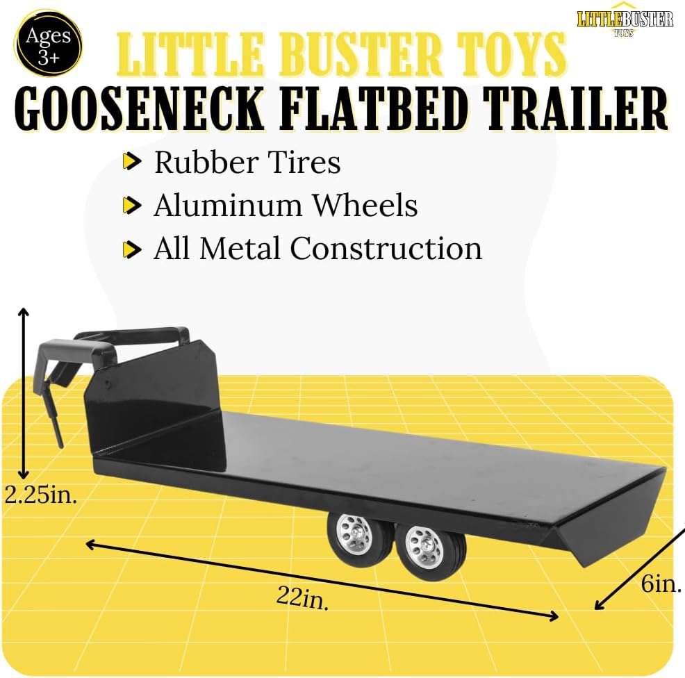 Little Buster Toys Gooseneck Flatbed Trailer โ All-Metal 1:16 Scale Black Ran...