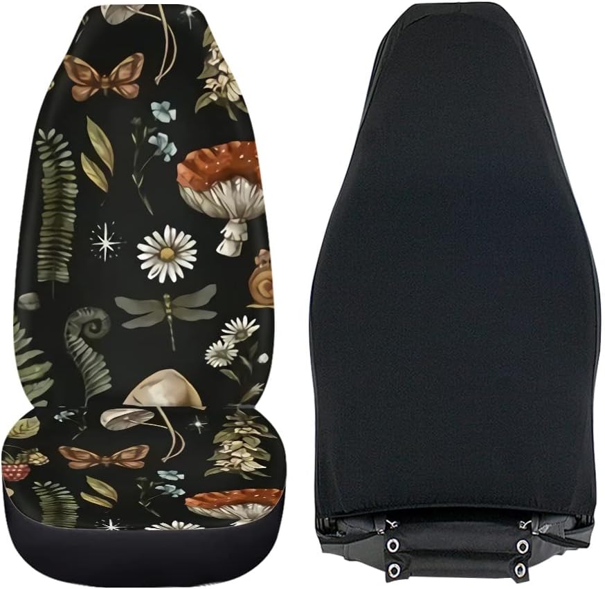 Mushroom Car Seat Covers,2 Pcs,Daisy Dragonfly Butterflies Mushroom Auto Seat...