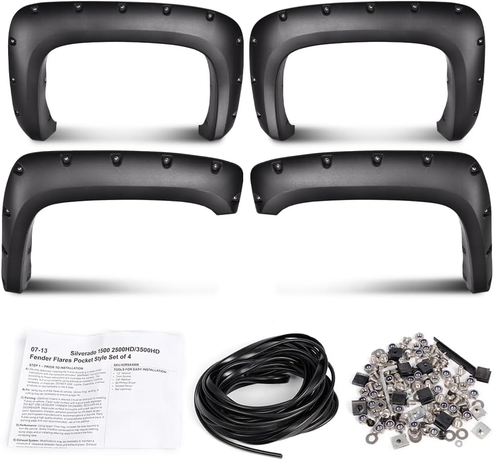 CROSSDESIGN Fender Flares Fit 2007-2013 Chevy Silverado 1500 2500HD 3500HD 6....