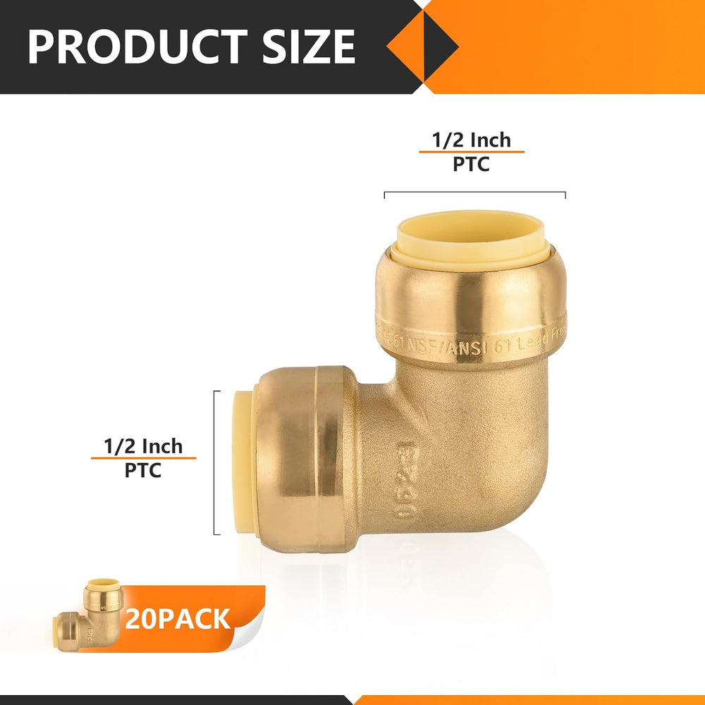 20PC HeSun 1/2" x 1/2" Push-fit 90 Degree Elbow(PF045-20)
