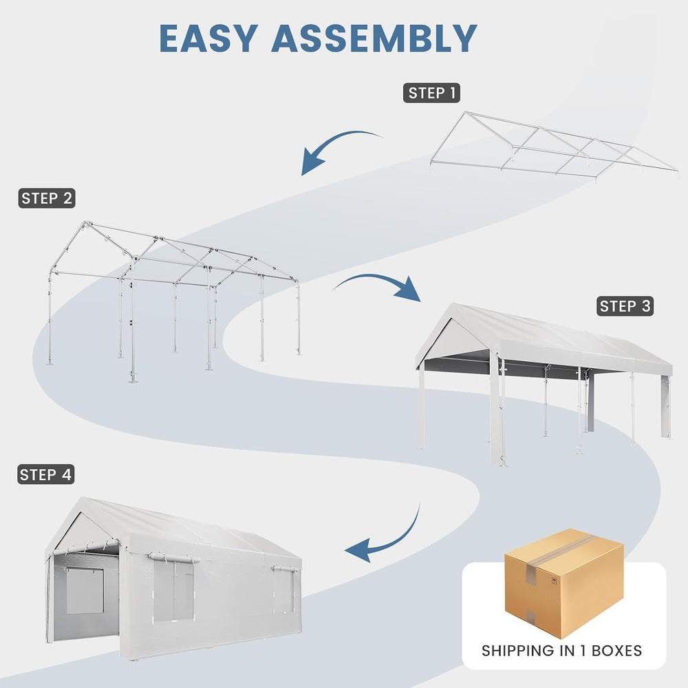 EROMMY 10x20FT Car Port Portable Garage,White