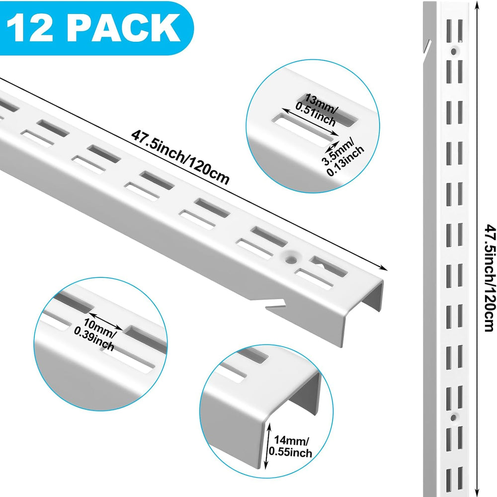 Tandefio 12 Pcs Shelf Rails Track System, 47.5 Inches Wall Mounted Bracket