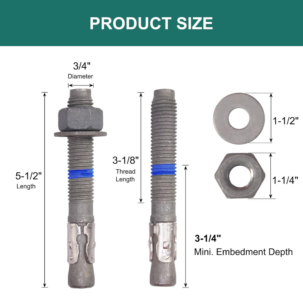3/4" x 5-1/2" Concrete Anchors (10 Pack) 3/4 inch Wedge Anchors Bol...