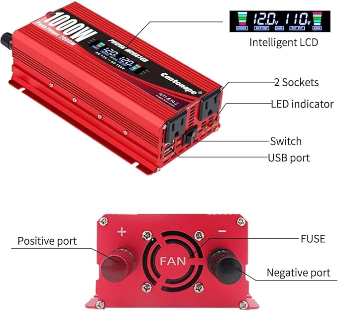 1000W/2000W Car Power Inverter DC 12V to 110V/120V AC Converter