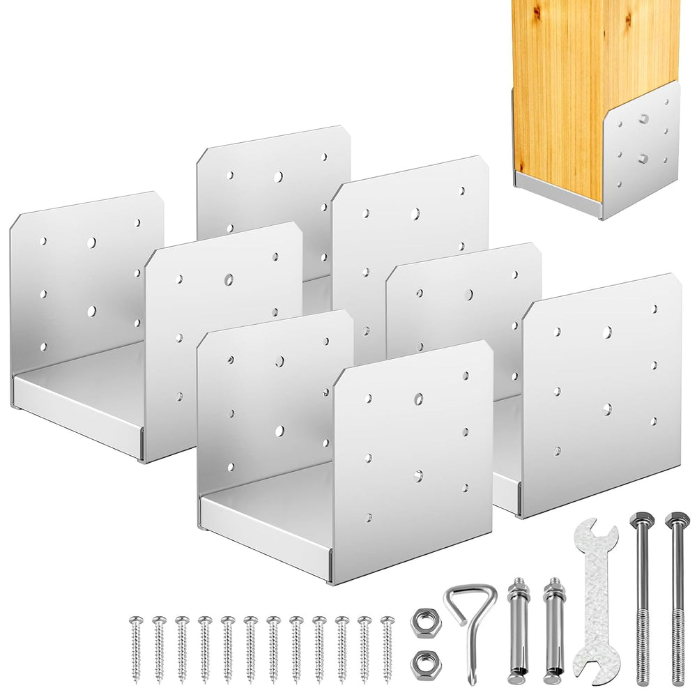 6"x6" Adjustable Post Base, 4Pcs Stainless Steel Post Anchor Bracket