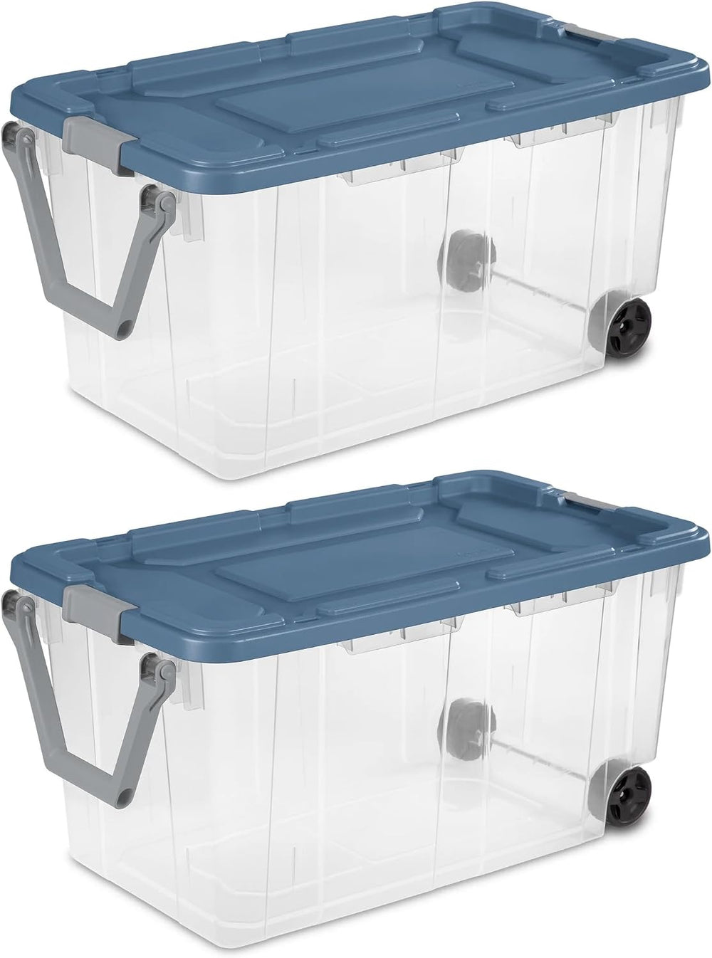 160 Quart Extra Large Clear Rolling Storage Bins 2-Pack, Blue Heavy-Duty Plas...