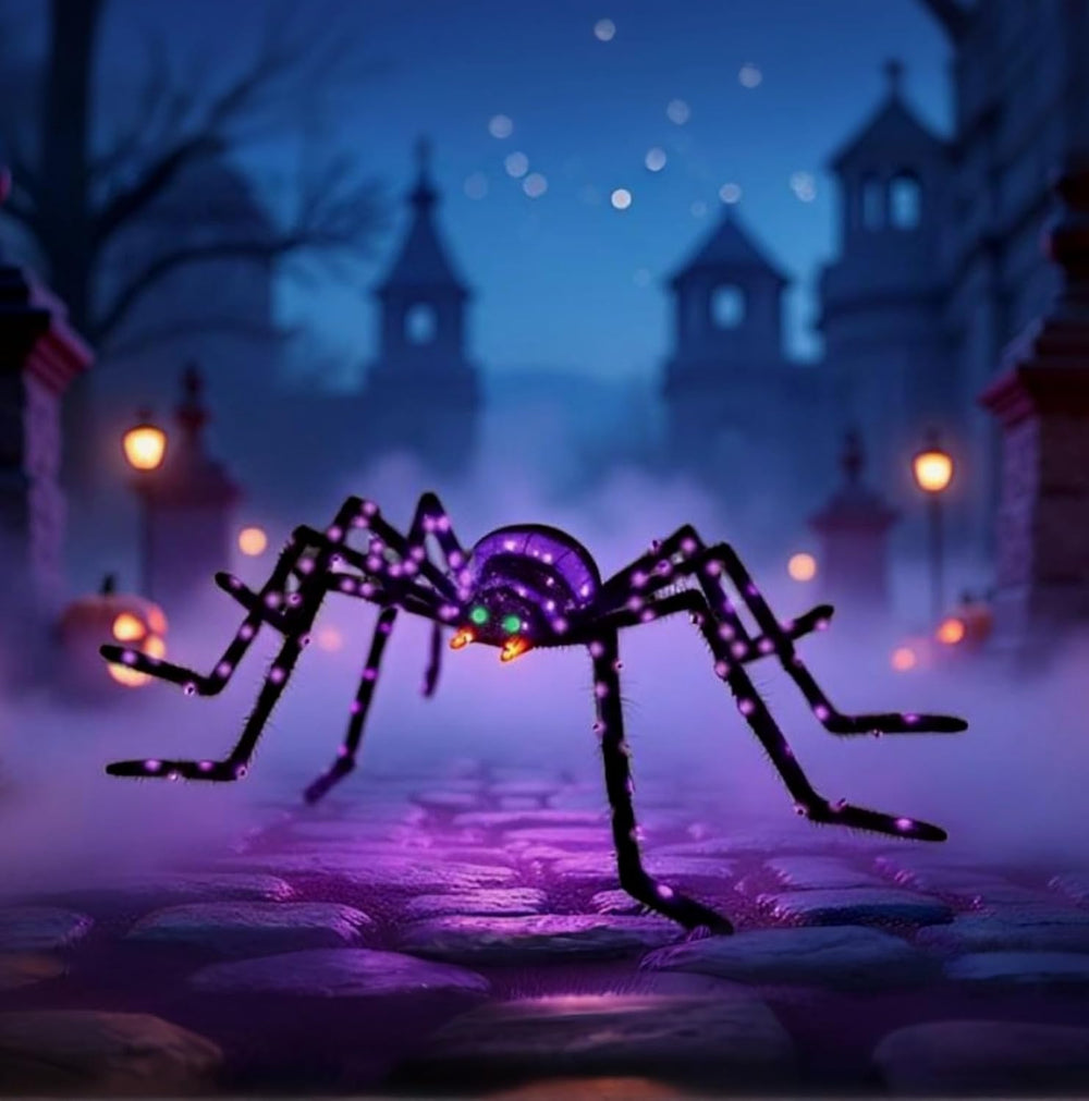 6.8Ft Giant Spider Halloween Decorations Outdoor 82" Light Up Spider wit...