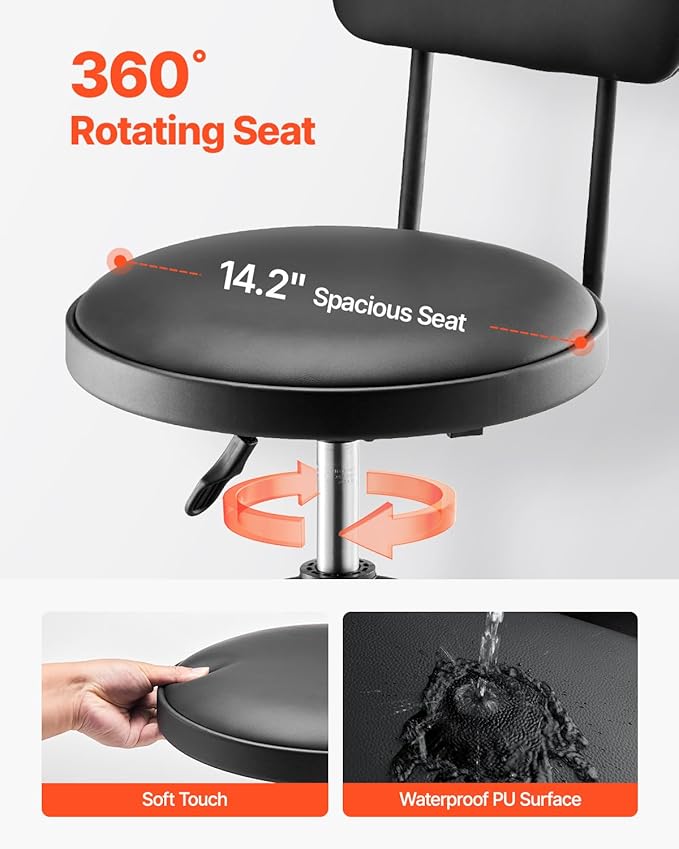 VEVOR Shop Stool with Backrest, Pneumatic Garage Seat/Work Stool with 300 lbs