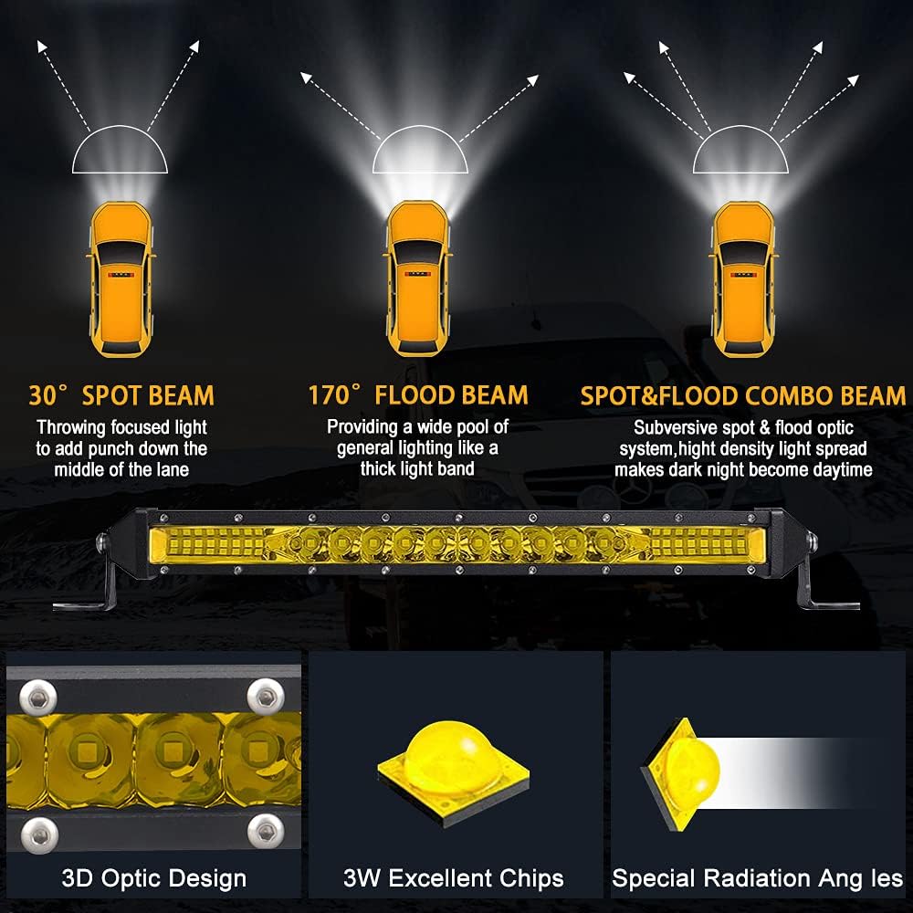 SAMMAN 10Inch LED Light Bar 78W Yellow Spot Flood Combo Beam Driving Off Road...