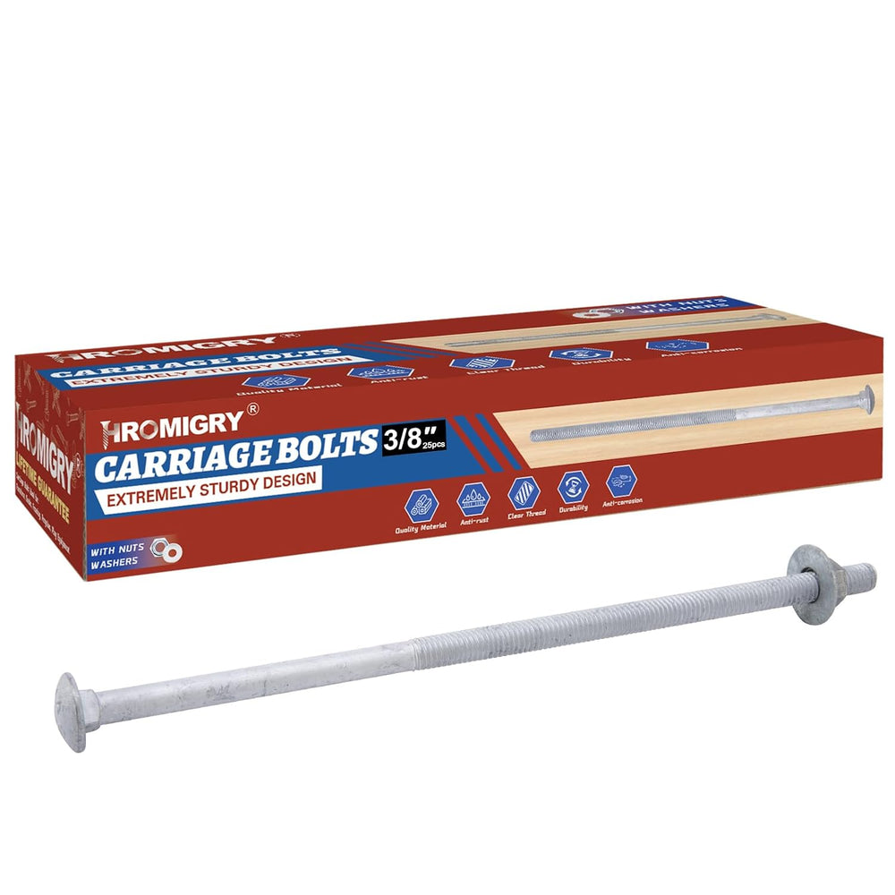 3/8" x 12" Carriage Bolts (25 PCS), Hot Dip Galvanized, Heavy Duty ...