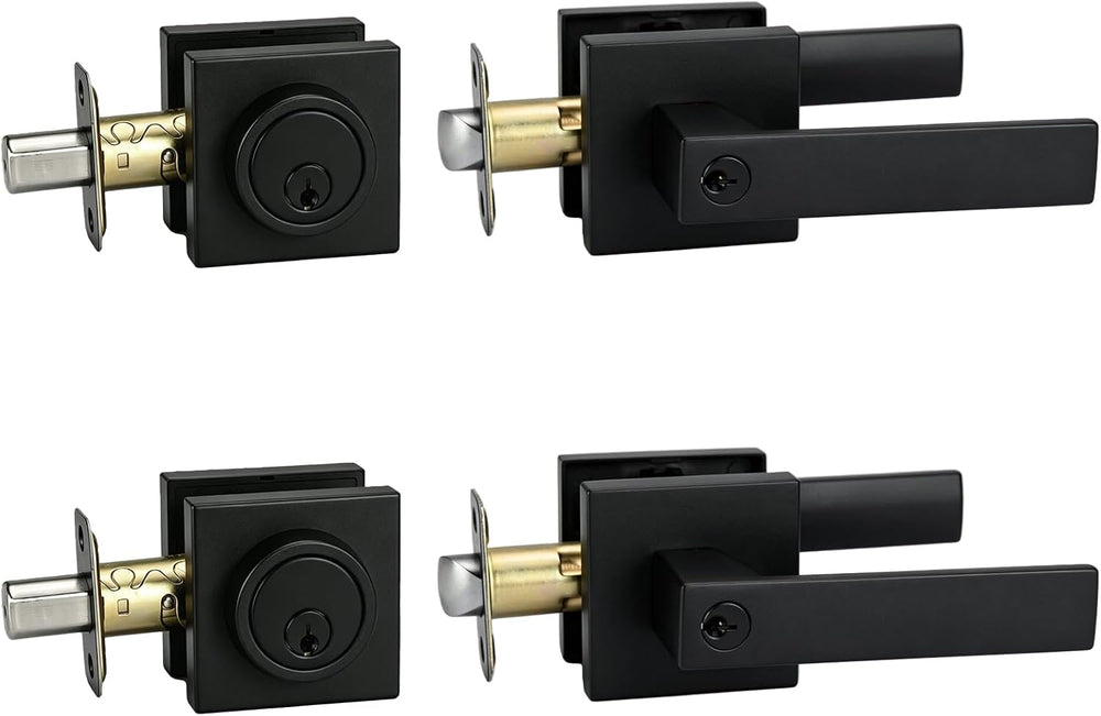 Exterior Door Lock Set with Deadbolt, Keyed Alike Door Handle with Lock, Heav...