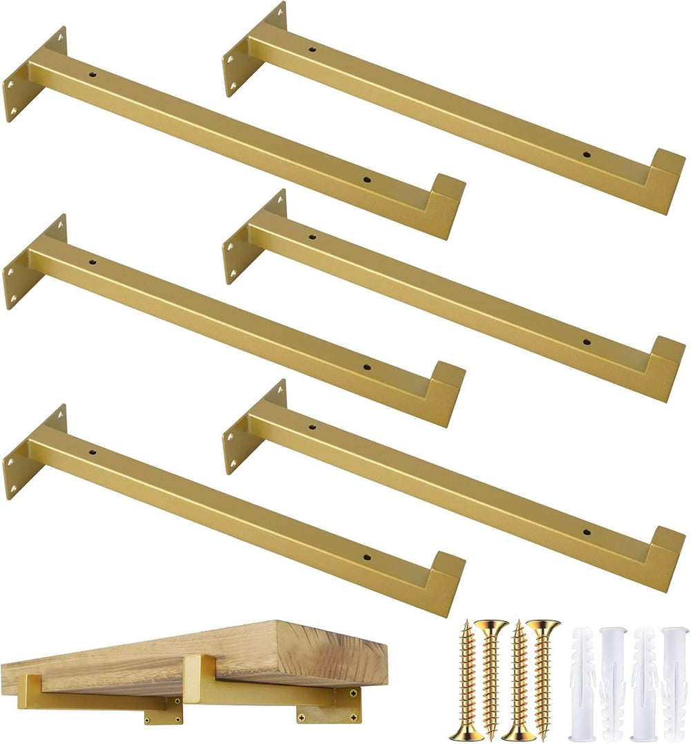 OVOV 6 Pack 10 Inch Gold Shelf Brackets with Lip Wall Shelf Brackets
