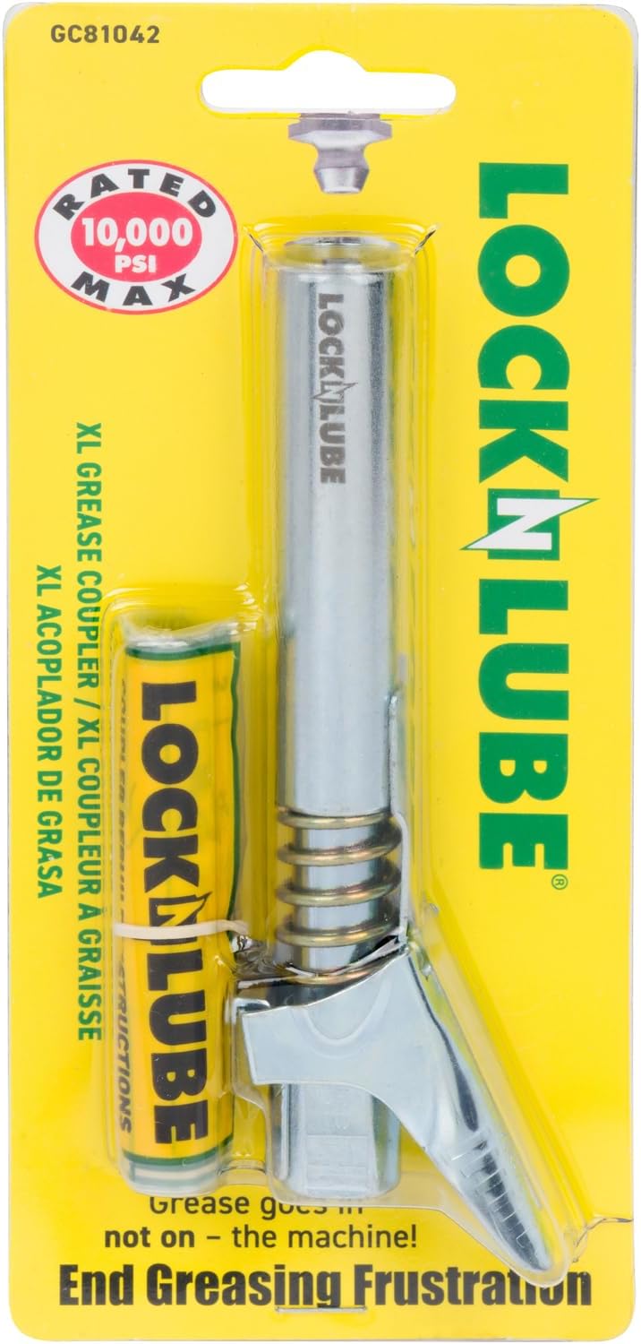 LockNLube Grease Gun Coupler XL - Universal Fit - Extra Reach for Recessed Gr...