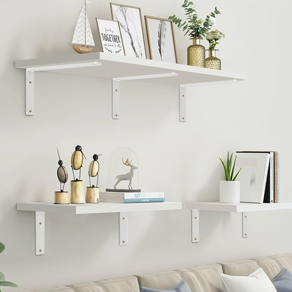 12 Pack - L 10" x H 6" x W1.5, 5mm Thick White L Shelf Bracket, Iro...
