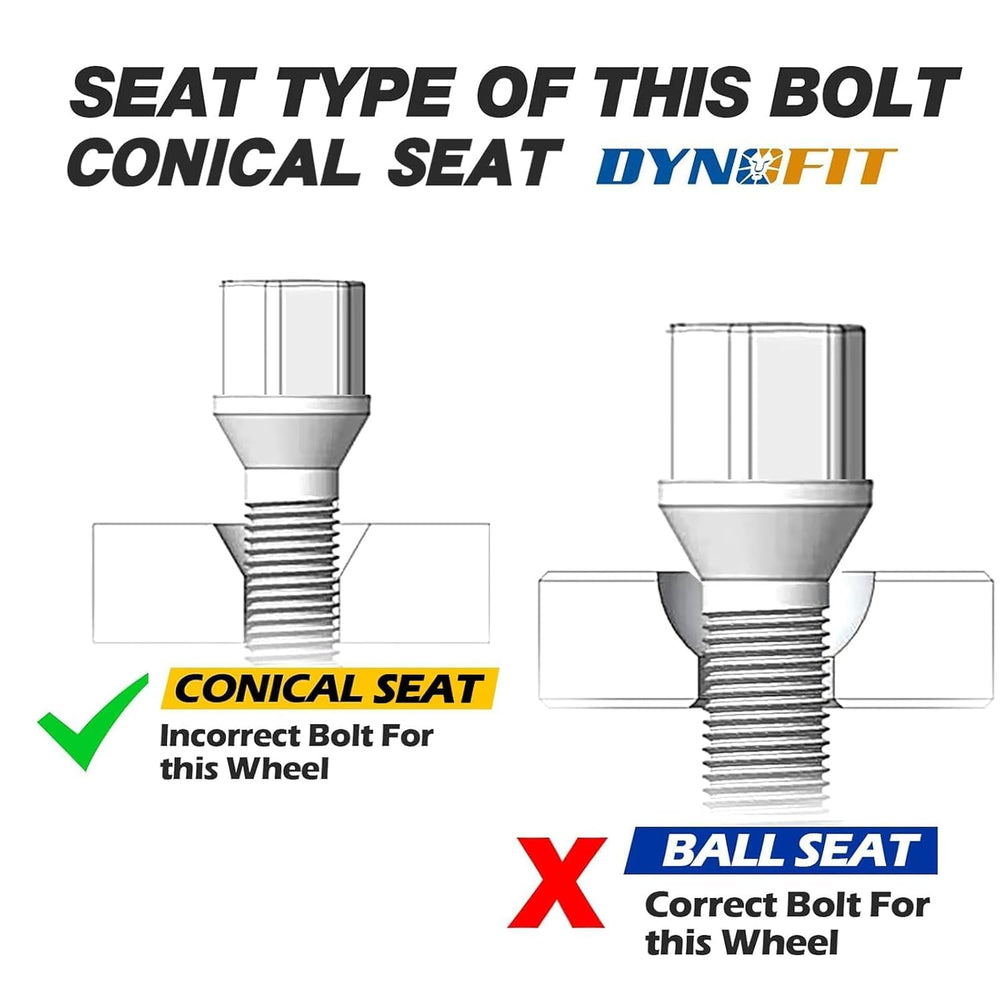 Dynofit M12x1.5 Extended Lug Bolts Compaible with BMW, 45mm Shank Conical Sea...