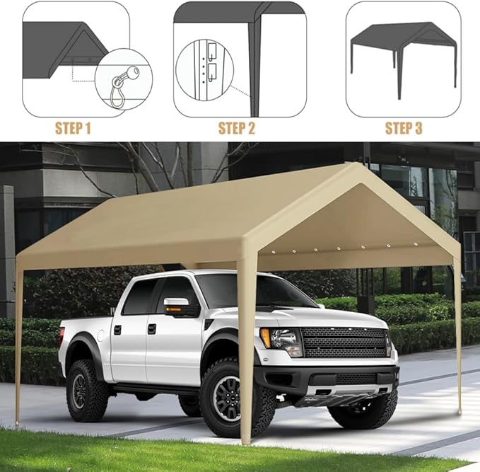 Rutile 10 x 20 FT Carport Replacement Cover, Heavy Duty Car Tarp Canopy Tent