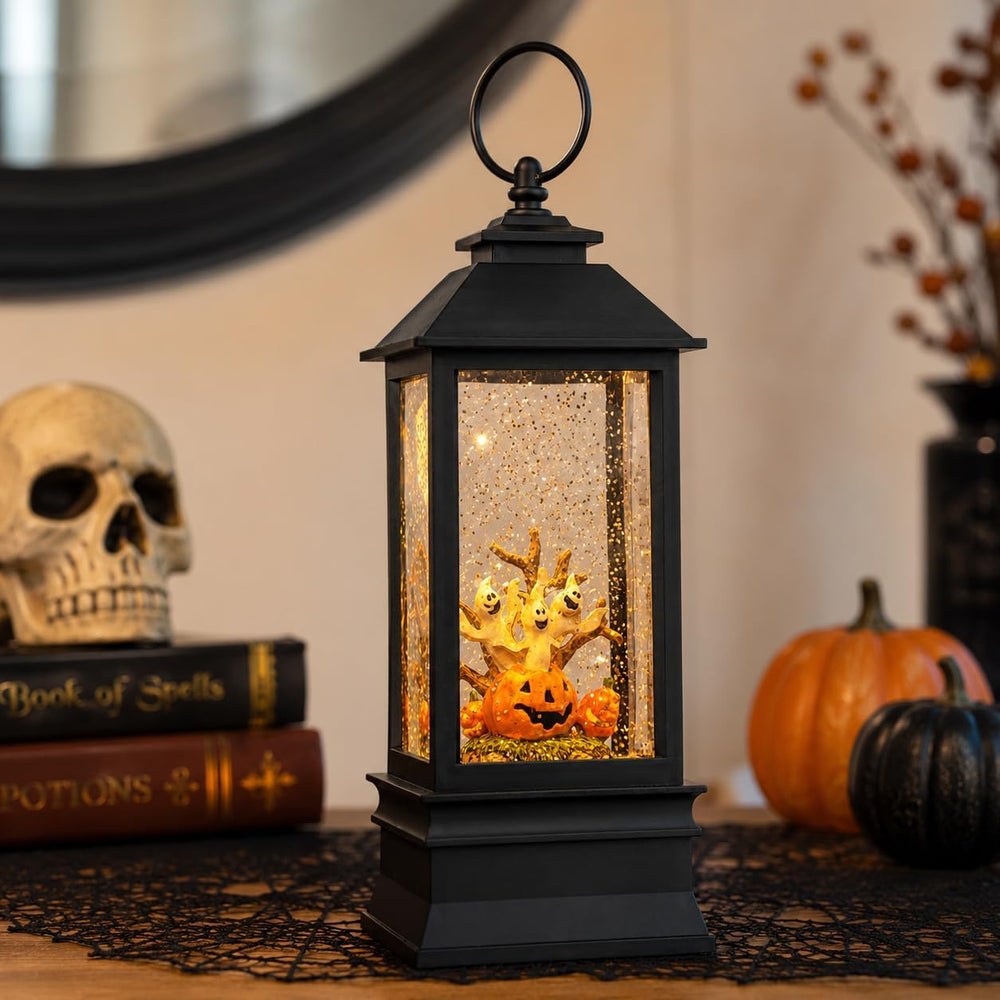 Halloween Snow Globe Lantern Water Glittering Spooky Ghosts in Pumpkins with ...