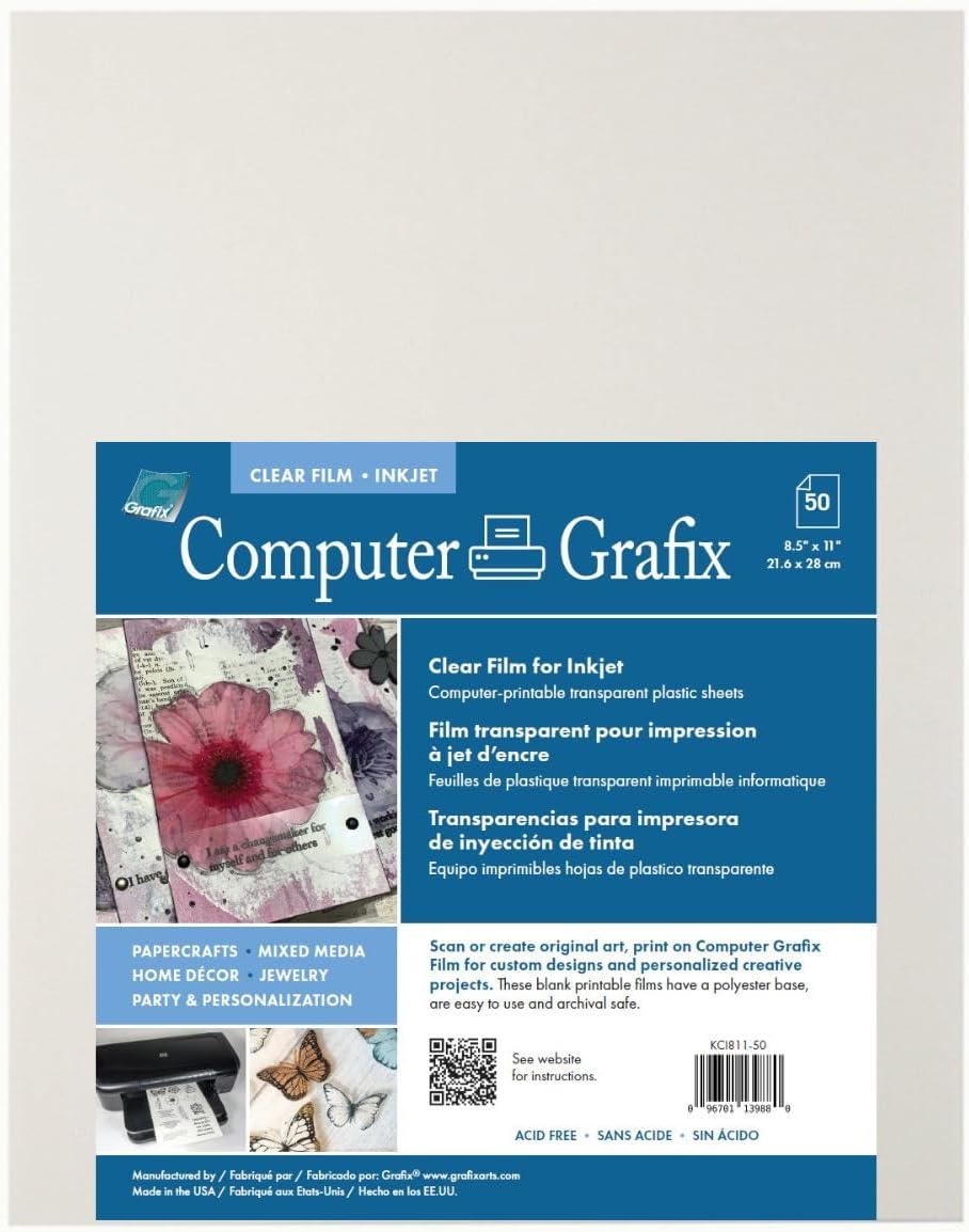 Grafix Adhesive Backed Inkjet Film, Clear, 8.5 x 11 in, Pack of 50