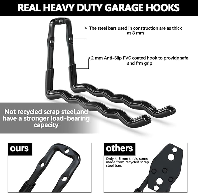 3-H Heavy Duty Garage Hooks 14 Pack, One-Piece Construction Garage Wall Hooks