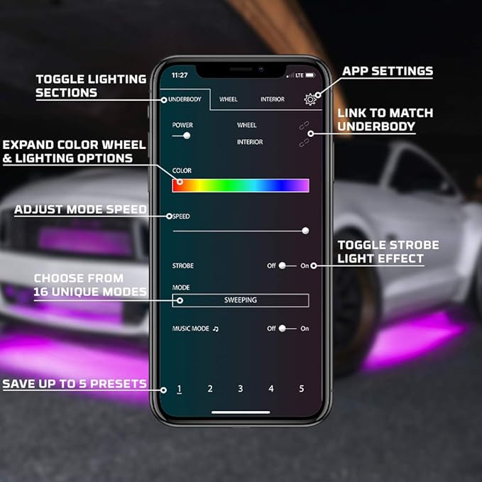 LEDGlow 4pc Bluetooth Million Color LED Underbody Underglow Accent Neon