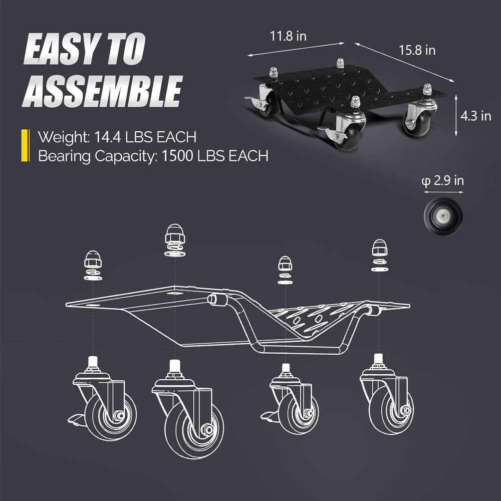 PrecisionAuto Heavy Duty 3000 lbs Car Wheel Dolly Set of 2 โ Steel Tire Skate...
