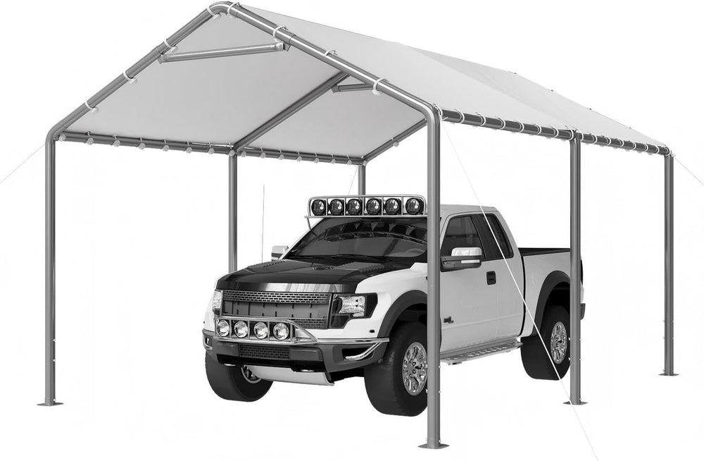 Aoxun 10x15 Carport Heavy Duty Carport Potable Car Canopy Garage, White