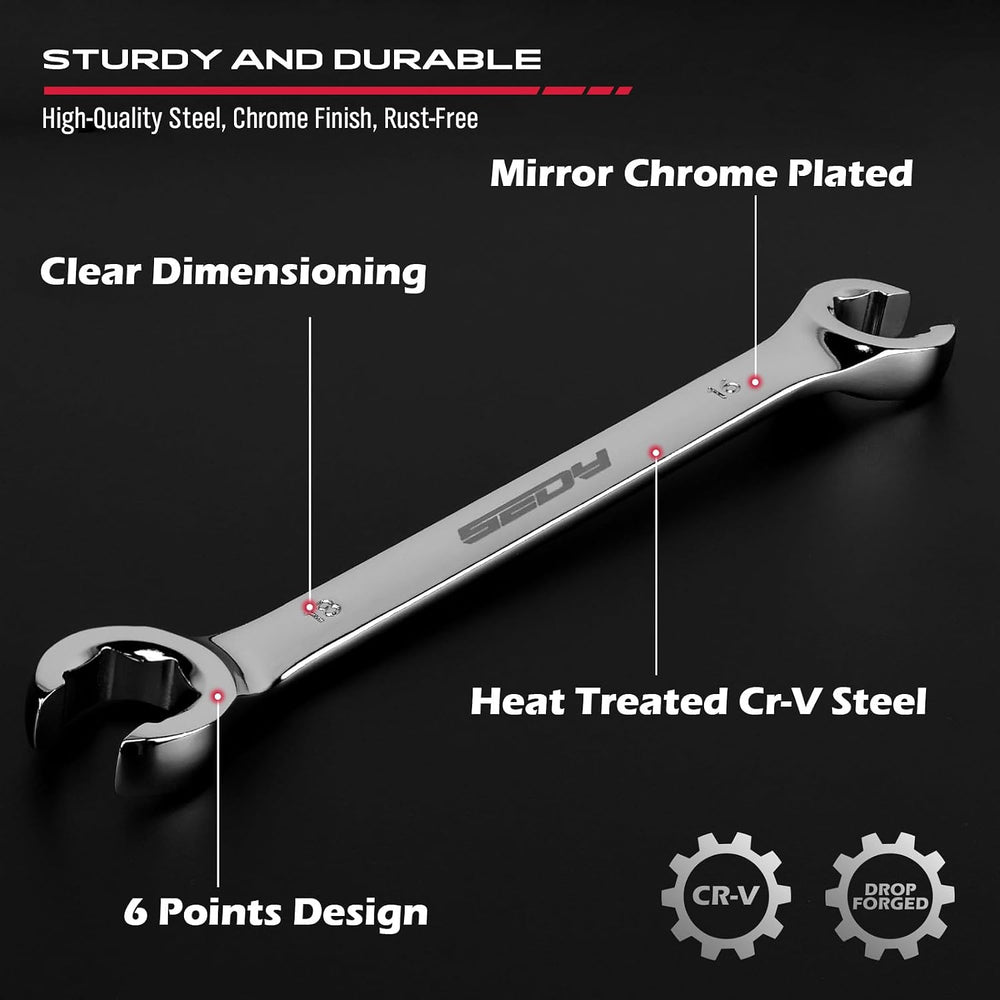 SEDY 14-Piece Flare Nut Wrench Set with PTFE Tape, Metric & SAE Brake Lin...