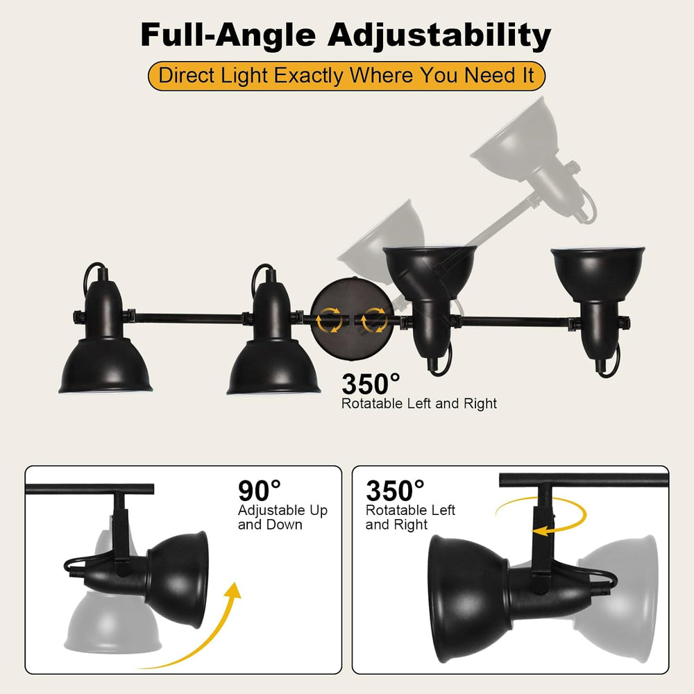 HiBay Track Lighting Fixtures Ceiling Black, Adjustable 4-Light Spotlight