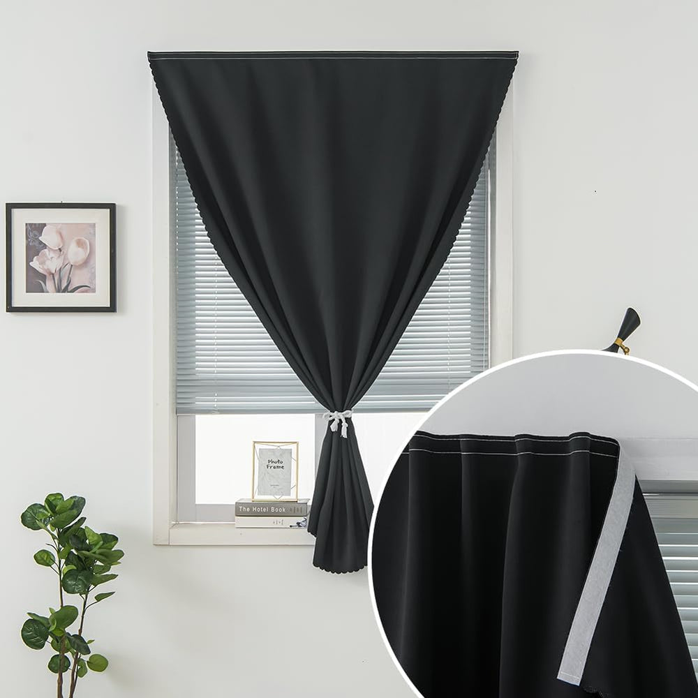 Adhesive Blackout Curtains- Self Stick Shades Window Blinds Curtains No Rod N...