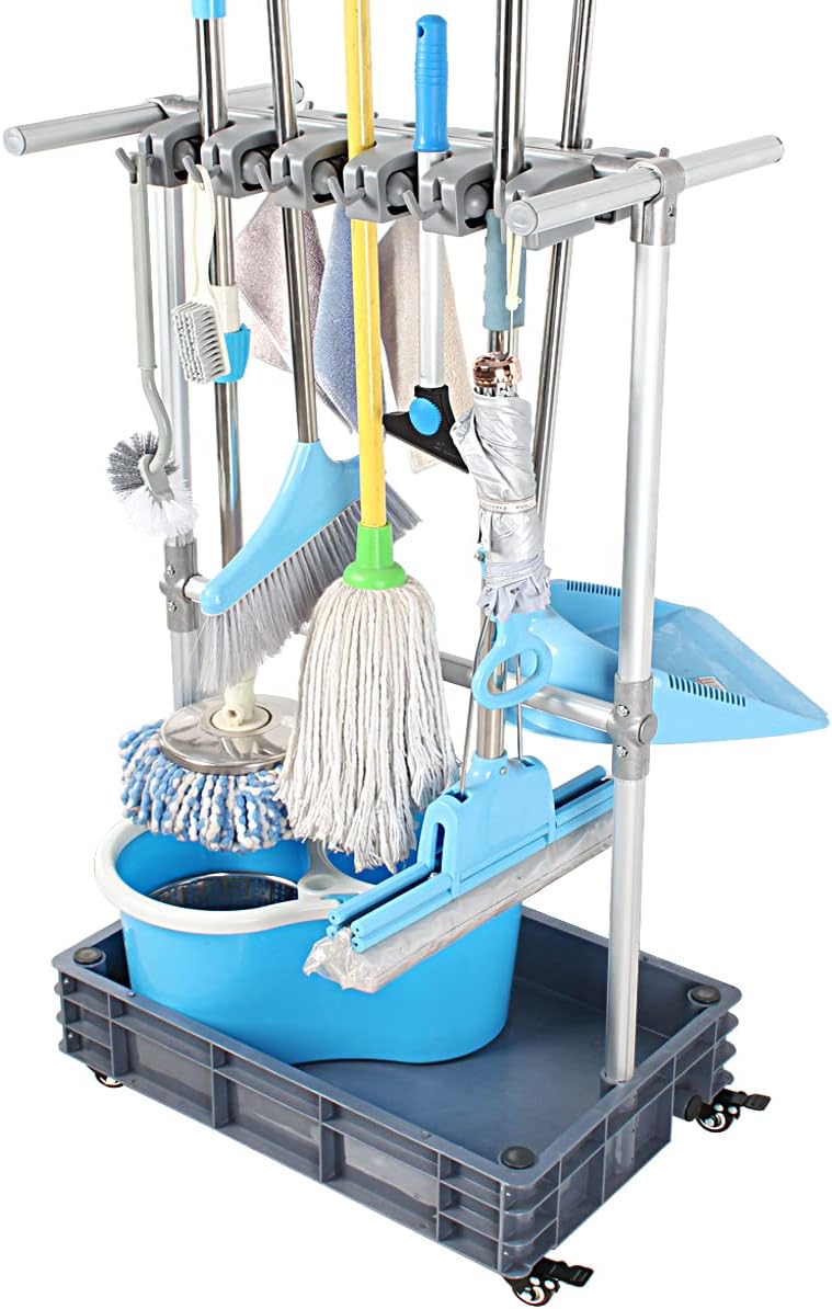 Broom And Mop Holder Put Wet Mops Movable Floor-Mounted Mop Rack Floor Standi...