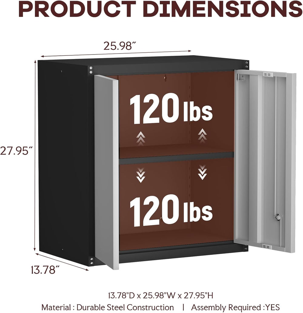 Garage Storage Cabinet, Wall Mounted Locking Cabinet with Doors and Shelves, ...