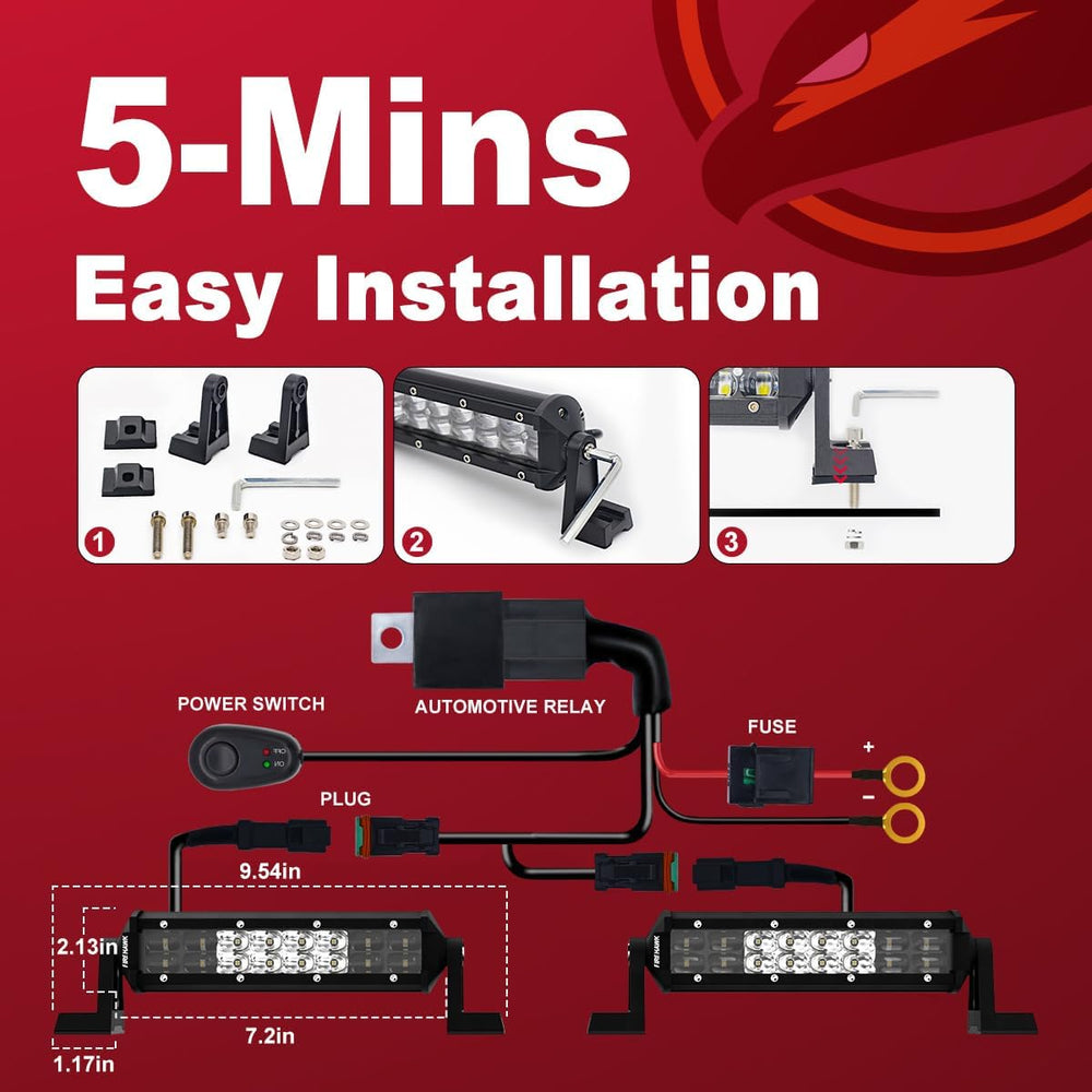 Firehawk LED Light Bar 7 Inch 40,000LM 2PCS, 2026 New Japanese Chips, Spot Fl...