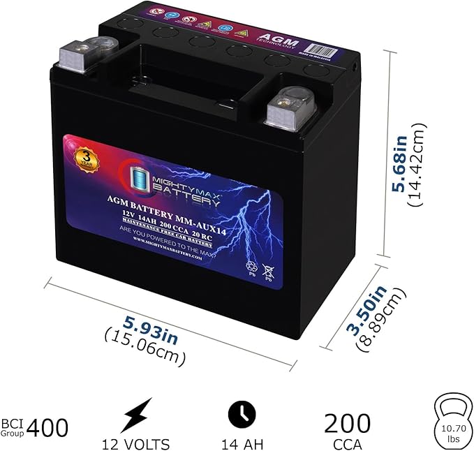 Mighty Max Battery MM-AUX14 Auxiliary Battery 12V 14Ah, 200 CCA Rechargeable