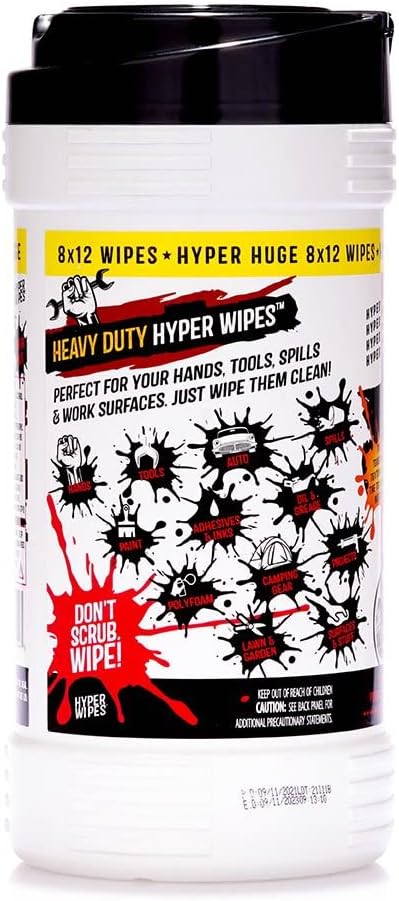 Hyper Wipes, 6 Pack Heavy Duty Hand & Tool Cleaning Wipes, Degreasing, All