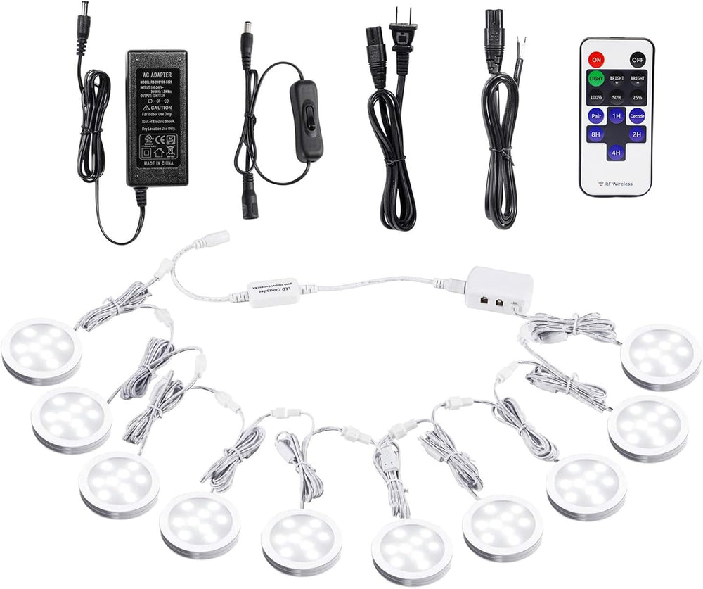AIBOO Linkable Under Cabinet LED Lighting 12V Dimmable Puck Lights with Wirel...