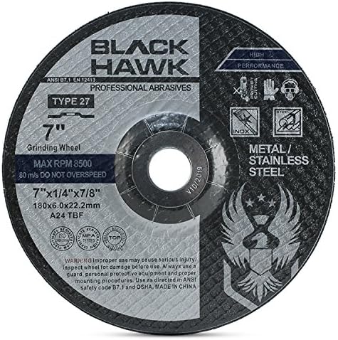 BHA 7 x 1/4 x 7/8 Metal Grinding Disc, Angle Grinder Wheel - 5 Pack