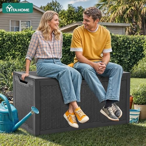 YITAHOME 100 Gallon Outdoor Deck Box, Waterproof Storage Box, Lockable