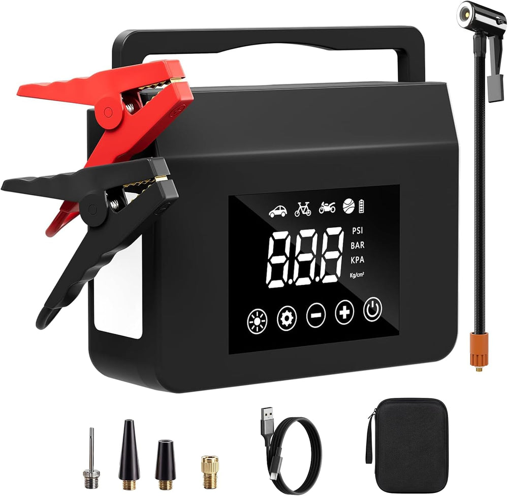 4000A Portable Car Battery Jump Starter with Air Compressor,150PSI Tire Infla...